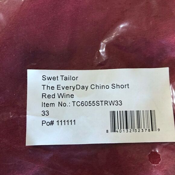 NWT Swet Tailor Everyday Chino Shorts Red Wine - 33 - Picture 9 of 9